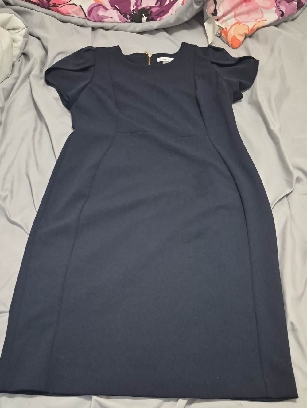 Calvin Klein Navy Sheath Dress with Short Sleeves Size 12